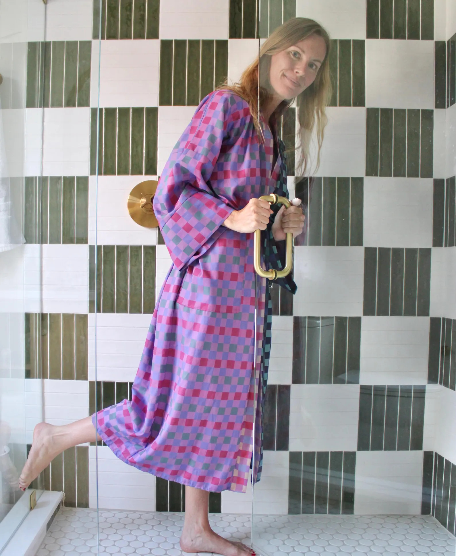Mixed Print Woven Cotton Sateen Checkered Housecoat or Kimono-style Wrap Robe - Etsy | Etsy (Global)