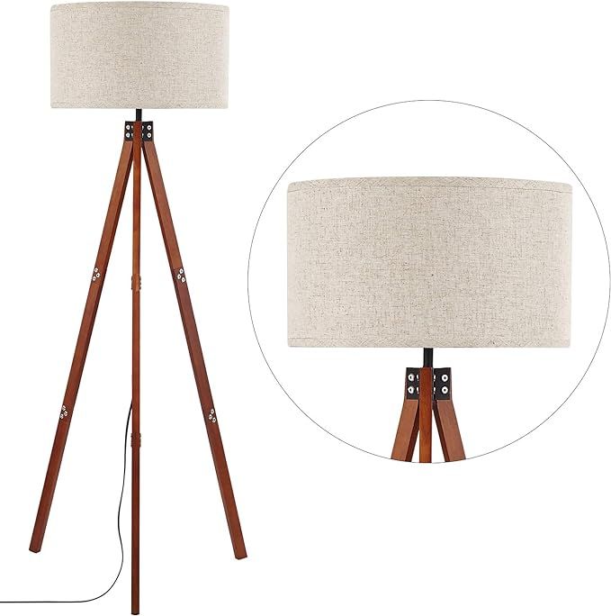 Anbomo Wood Tripod Floor Lamp, Modern Standing Light with E26 Lamp Base, Wood Floor Reading Lamp ... | Amazon (US)