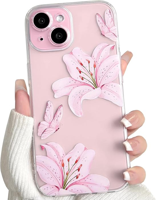 NITITOP Compatible with iPhone 15 Case Clear Cute Butterfly Lily Flower Floral Pattern for Women ... | Amazon (US)