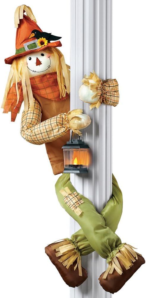 Collections Etc Scarecrow Hugger with Lantern Fall Outdoor or Indoor Decoration, Lighted Porch D... | Amazon (US)