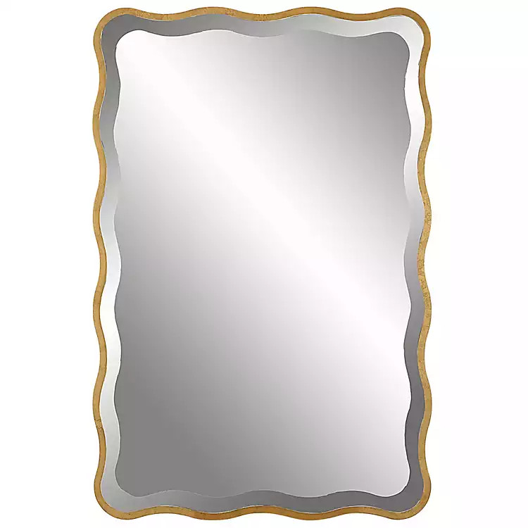 Gold Wood Wavy Frame Beveled Wall Mirror | Kirkland's Home