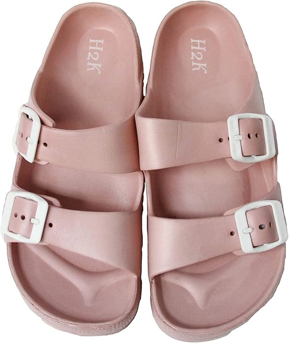 H2K Women's Lightweight Comfort Soft Slides EVA Adjustable Double Buckle Flat Sandals Buddy | Amazon (US)