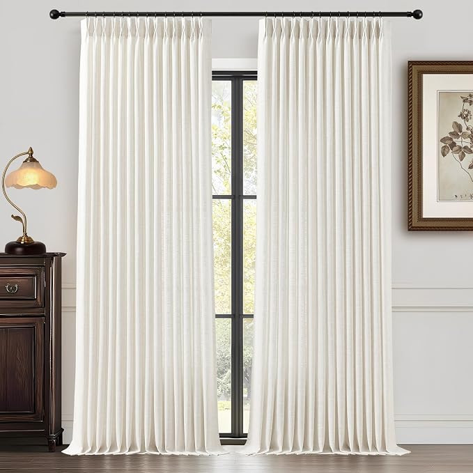 90 Inch Curtains Pinch Pleated Linen Curtain for Living Room, Floor to Ceiling Light Filtering Pl... | Amazon (US)
