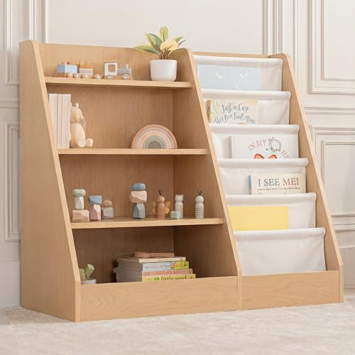Comfy Cubs Kids Bookshelf 35.2 x 15.7 x 31.5 Inches - Sturdy MDF Montessori Book Shelf with Soft & Hard Shelves for Toys & Books - Child-Friendly, Easy Access Storage Organizer for Kids - Wood | Amazon (US)