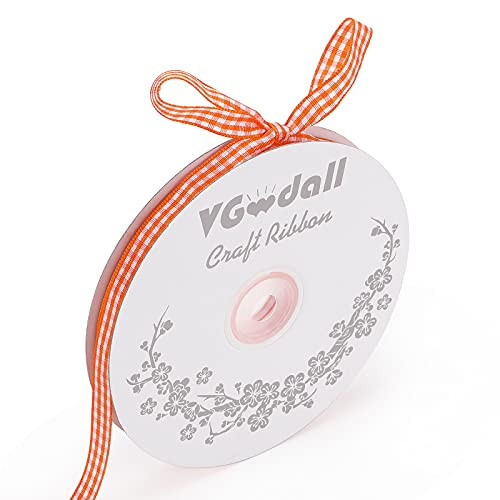 VGOODALL Orange Gingham Ribbon, 3/8" x 50Yd Orange and White Thin Crafts Ribbon Buffalo Checker Ribbons for Hair Accessories Picnic School and Birthday Gift Wrapping | Amazon (US)
