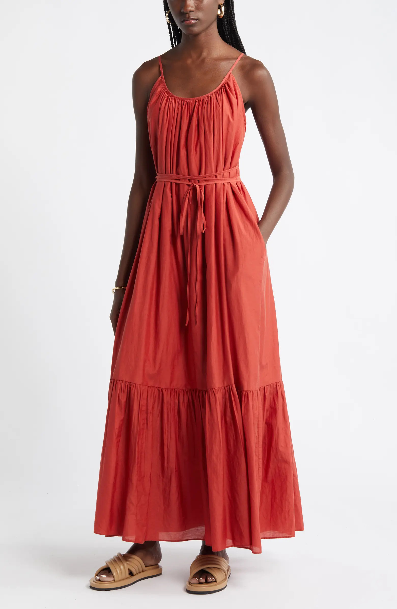 Nordstrom Cotton & Silk Tie Waist Tiered Sundress | Nordstrom | Nordstrom