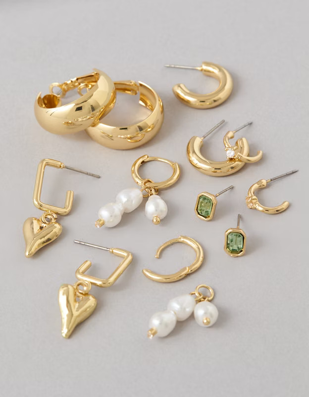 AE Green & Gold Earrings 6-Pack | American Eagle Outfitters (US & CA)