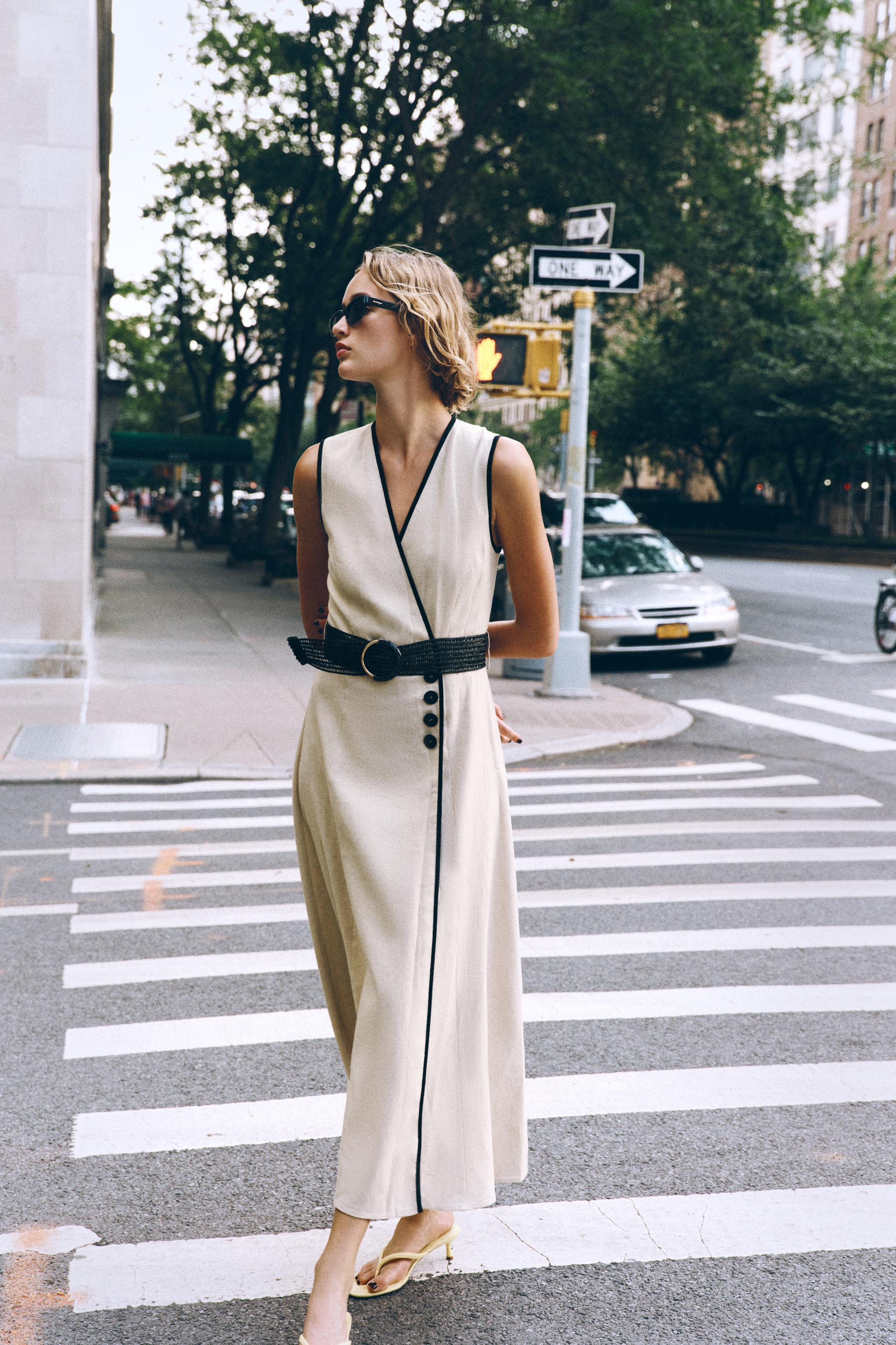 LINEN BELTED MIDI DRESS | Zara US