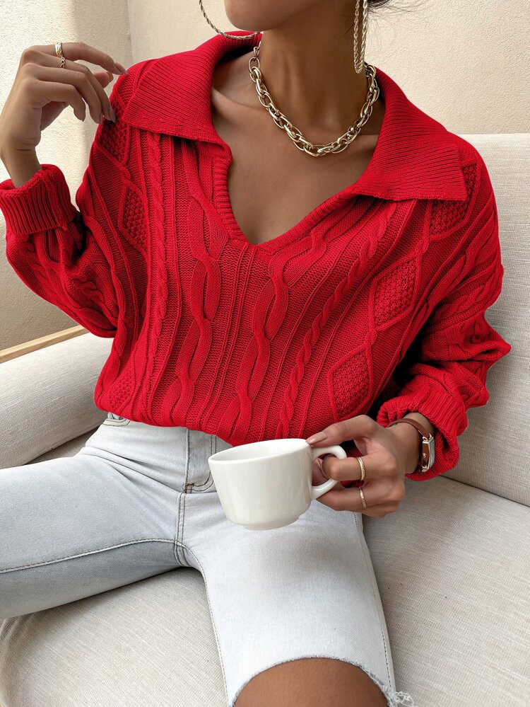 Cable Knit Drop Shoulder Sweater | SHEIN