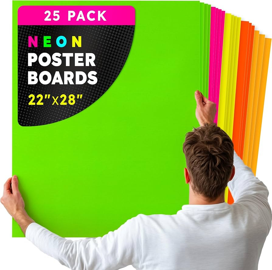 Hygloss Large Poster Board 22x28 - 25 Assorted Neon Color Poster Boards Bulk Pack - 10 Pt. Thickn... | Amazon (US)