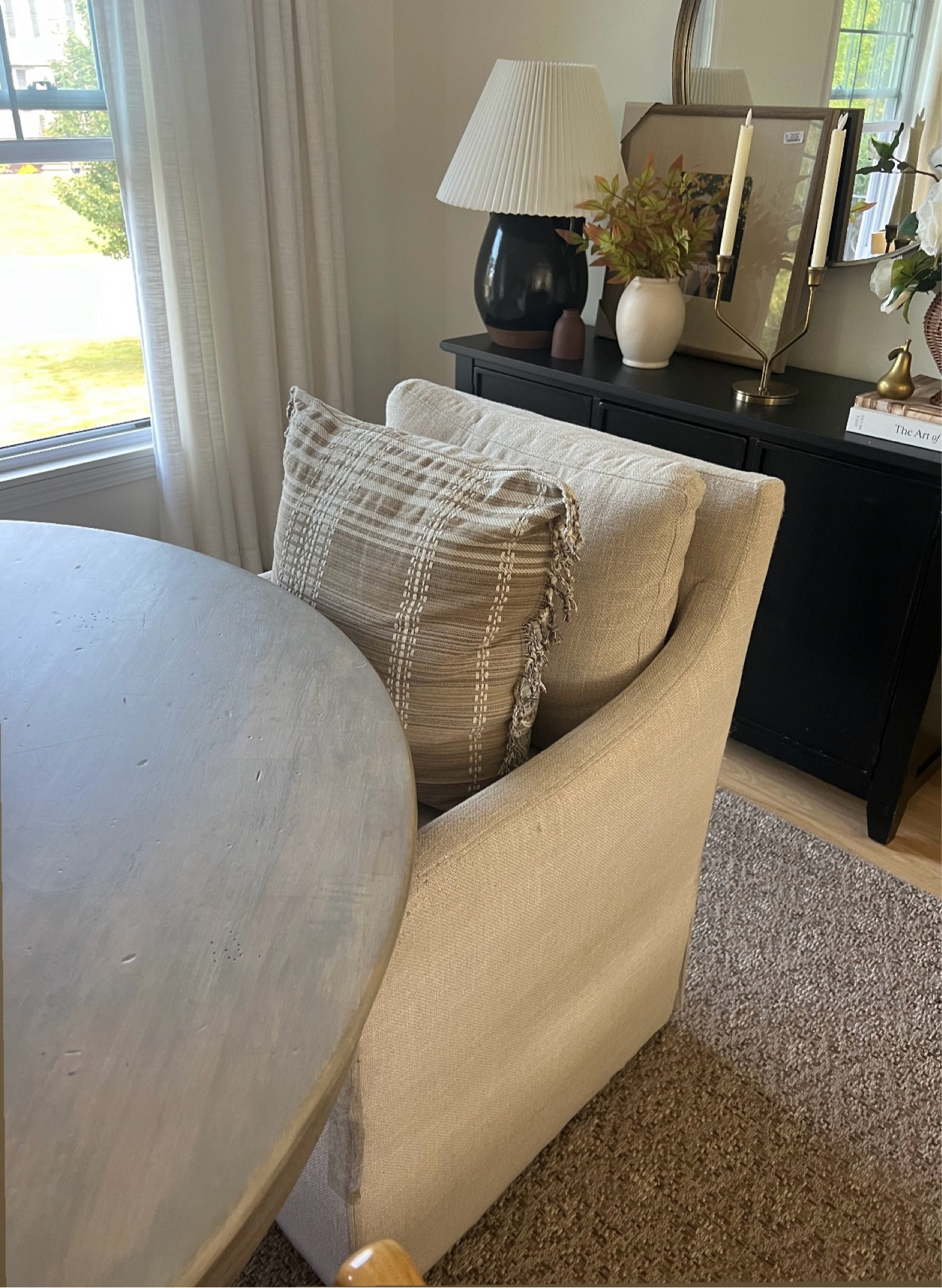 Kitchen seating
Kitchen table chair
Fabric chair arm chair side table kitchen area dining room
 Round table living room pillow rug chair
Eat in kitchen 


#LTKStyleTip #LTKSeasonal #LTKHome