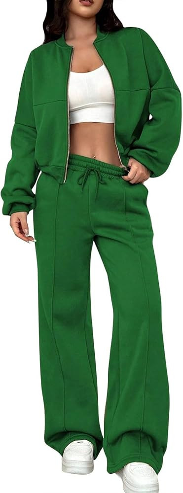 Sweatsuits Women 2 Piece Outfit Zip Up Sweat Set Sweatshirt Wide Leg Baggy Sweatpants Jogger Comf... | Amazon (US)