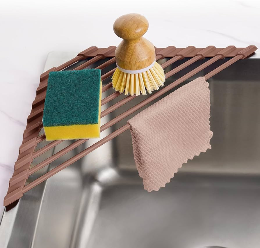 Tomorotec Compact Silicone-Coated Triangle Dish Drying Rack for Sink Corner - Foldable Stainless ... | Amazon (US)