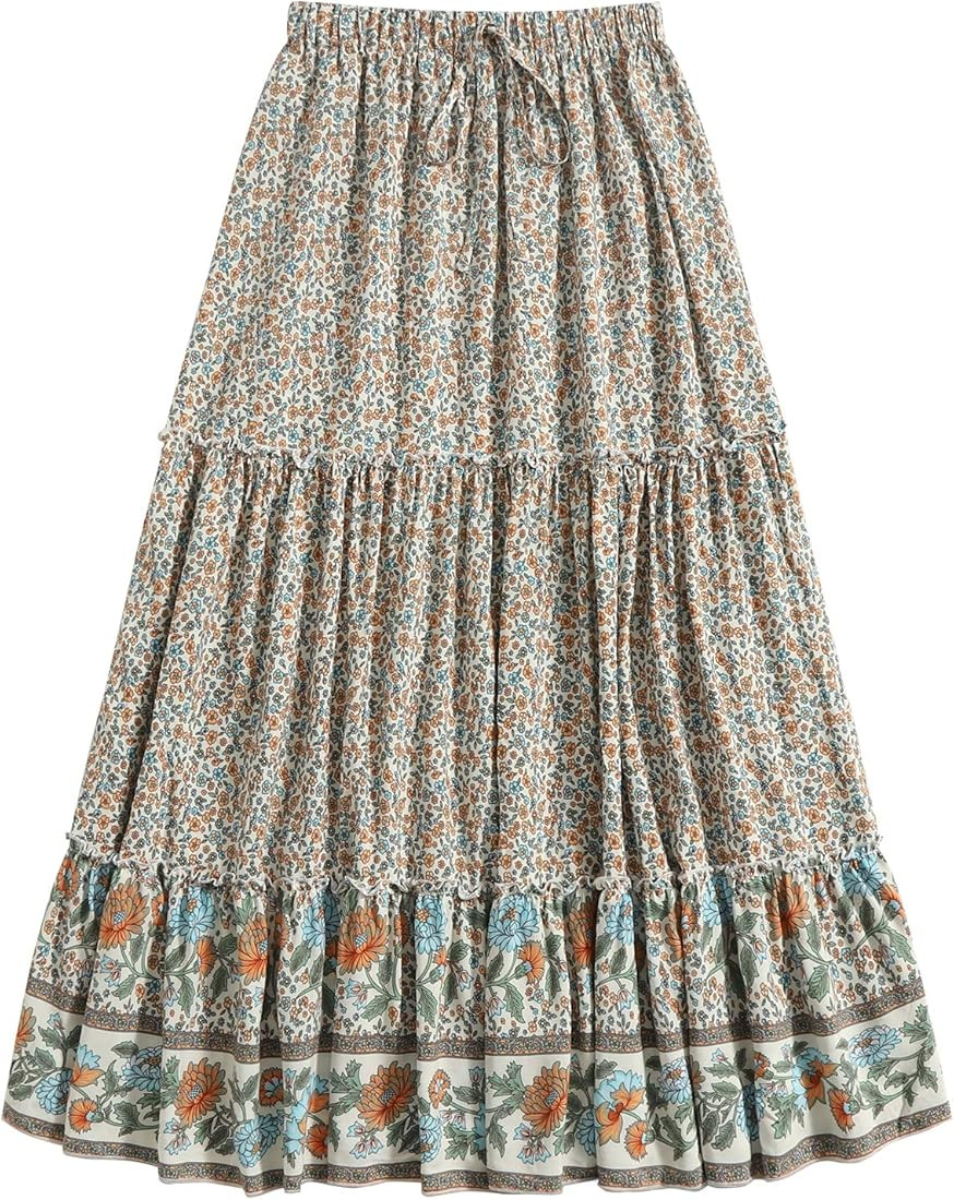 Milumia Women's Boho Vintage Floral Print Tie Waist A Line Maxi Skirts | Amazon (US)