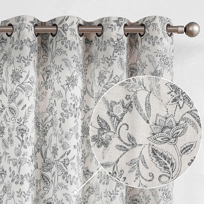 Black Floral Linen Farmhouse Curtains 84 Inch Length Drapes for Living Room Bedroom Pattern Light... | Amazon (US)