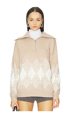 Varley Betty Jacquard Half Zip Sweater in Light Taupe from Revolve.com | Revolve Clothing (Global)