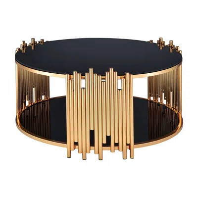 Bethaney Round Glass Top Coffee Table in Black and Gold | Wayfair North America