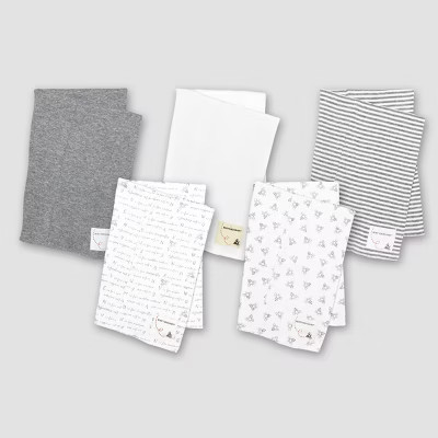 Burt's Bees Baby® Organic Cotton 5pk Solid/Print Burp Cloth Set - Heather Gray | Target