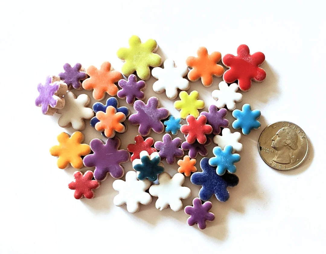 25 Flower Tiles, Small Ceramic Tiles, Mosaic Pieces, Flower Mosaics, Floral Mosaic Tiles, Tiles f... | Etsy (US)