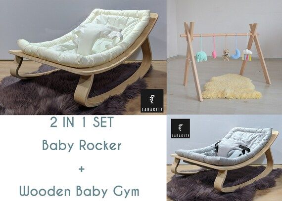 Set of Wooden Baby Gym and Handmade Natural Wood Baby Rocking | Etsy | Etsy (US)