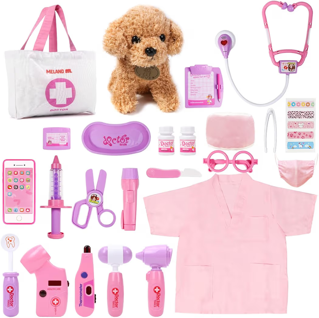 Meland Toy Doctor Kit for Girls, Pretend Play Toy Doctor Set with Dog , Carrying Bag, Stethoscope... | Amazon (US)