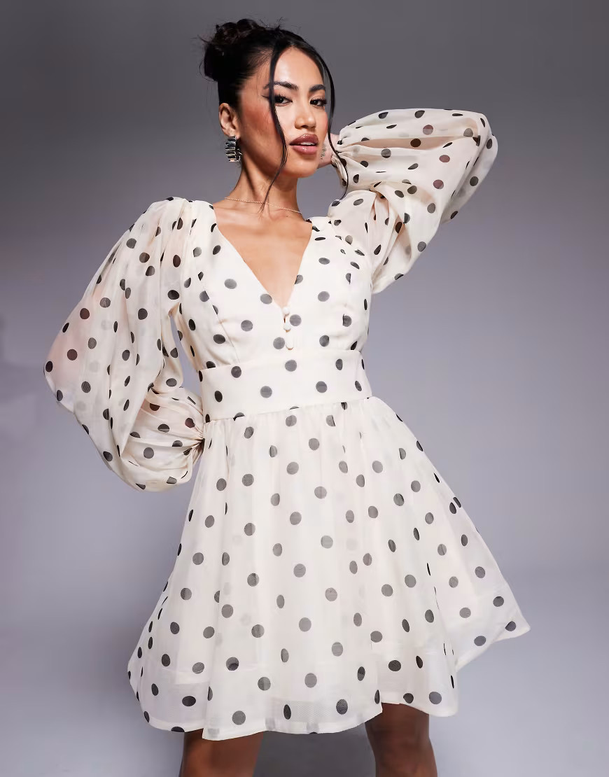 Bardot mini skater dress in white polka dot | ASOS (Global)