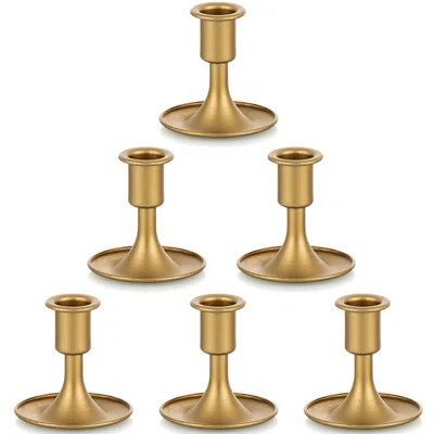 Short Thin Brass Candlesticks, Vintage Short Metal Candlesticks, Set Of 6, Gold | Wayfair North America