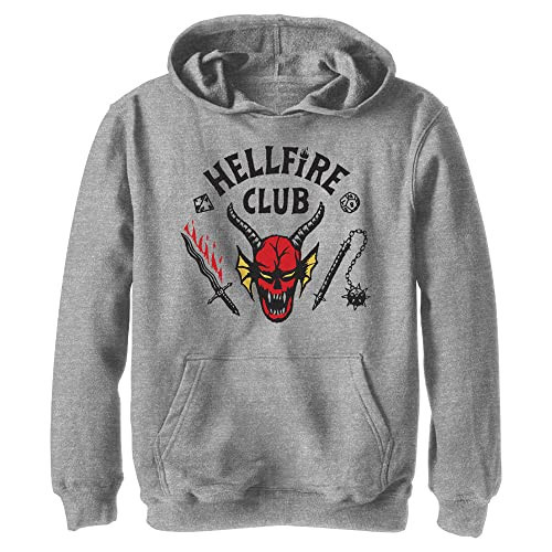 Netflix Stranger Things Boys Hellfire Cut Youth Pullover Hoodie, Athletic Heather, X-Large | Amazon (US)