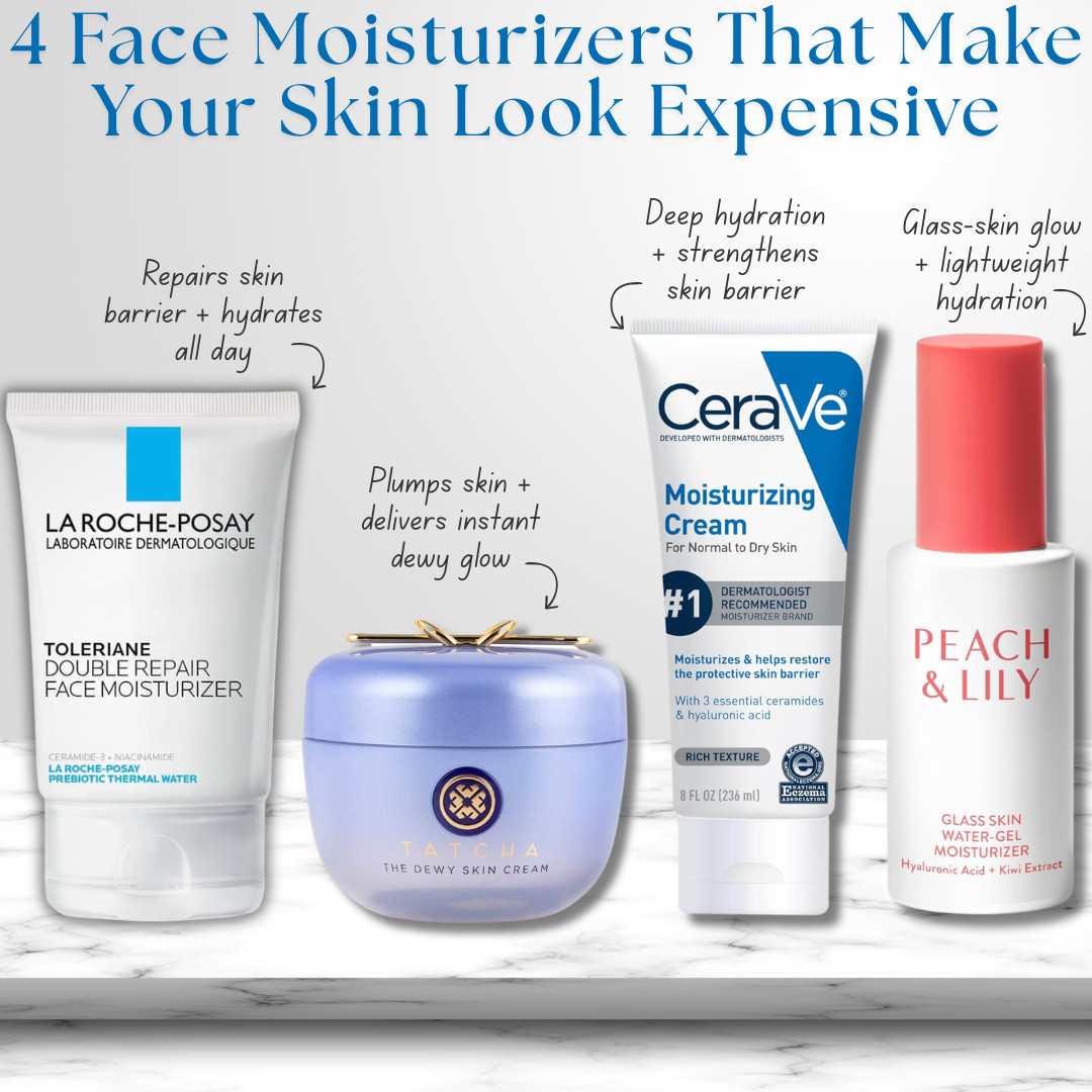 Face Moisturizers That Make Your Skin Look ✨ Expensive ✨ 

If your skin looks dull, dry, or your makeup never sits right, the right moisturizer can completely change how your skin looks. 

These viral face moisturizers that give expensive-looking skin help repair the skin barrier, boost hydration, and create that smooth, healthy glow everyone wants.

Here are 4 face moisturizers that actually make your skin look more hydrated, plump, and radiant:

• La Roche-Posay Toleriane Double Repair Face Moisturizer
A dermatologist-loved moisturizer that repairs the skin barrier with ceramides and niacinamide while providing long-lasting hydration for sensitive or dry skin.

• @Tatcha The Dewy Skin Cream
A rich moisturizing cream that instantly plumps skin and creates a radiant, dewy glow while improving moisture retention.

• CeraVe Moisturizing Cream
A deeply hydrating moisturizer with ceramides and hyaluronic acid that strengthens the skin barrier and helps lock in moisture all day.

• Peach & Lily Glass Skin Water-Gel Moisturizer
A lightweight gel moisturizer that delivers deep hydration while helping create that smooth glass-skin glow.

Perfect for:
• Dry or dehydrated skin
• Damaged skin barrier
• Dull skin
• Glass skin routines
• Smooth makeup application
• Everyday hydration

Everything is linked! 

#LTKSaleAlert #LTKTravel #LTKBeauty