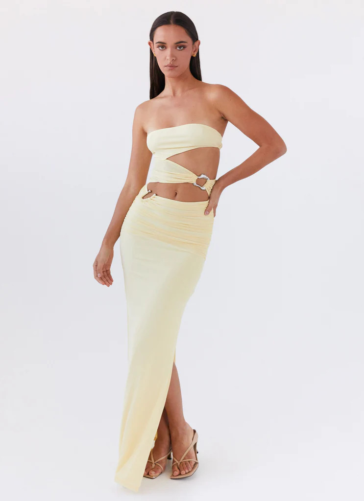 Into Pieces Mesh Maxi Dress - Lemon | Peppermayo (Global)