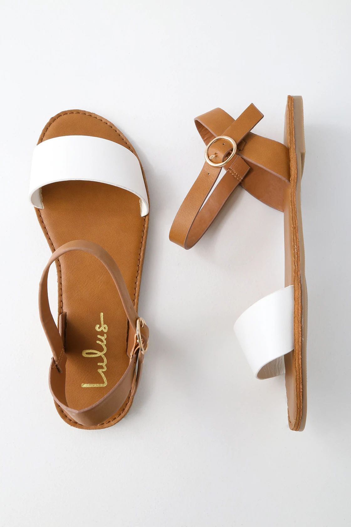 Hearts and Hashtags White and Tan Flat Sandals | Lulus (US)