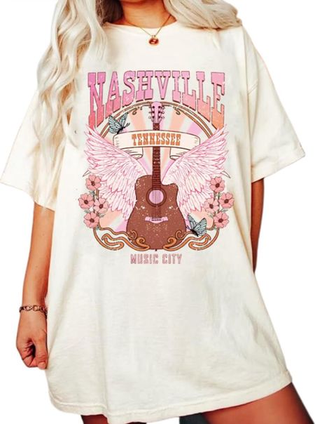 Nashville Shirts for Women Vintage Oversized Tennessee Country Music Festival Tshirt Guitar Rock and Roll Graphic Tee Tops.

#LTKfindsunder50