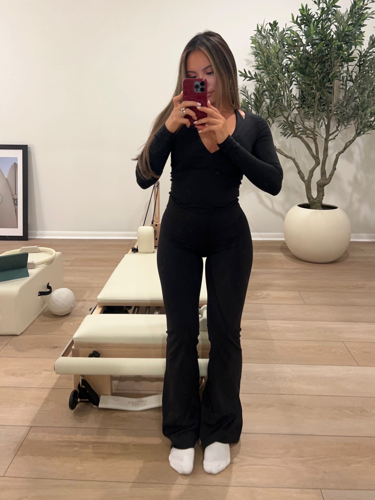 wearing the 30” length in the pants in size XS! I am 5’0 for reference :) wearing size XS in the long sleeve top. 