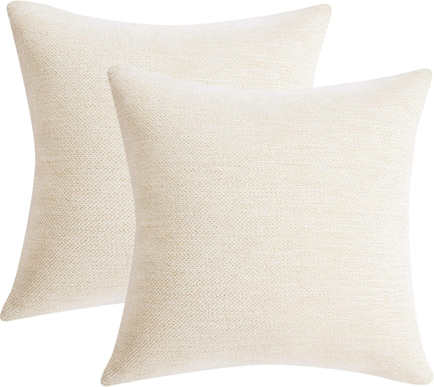 Anickal Pillow Covers 18x18 Inch Set of 2 Cream Beige Decorative Throw Pillow Covers Square Accen... | Amazon (US)