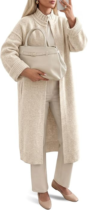 Saodimallsu Womens Ruffle Mock Neck Open Front Long Cardigan Sweaters | Amazon (US)