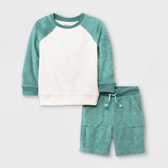 Toddler Boys' Loop Terry Crew Neck Pullover and Shorts Set - Cat & Jack™ Green | Target