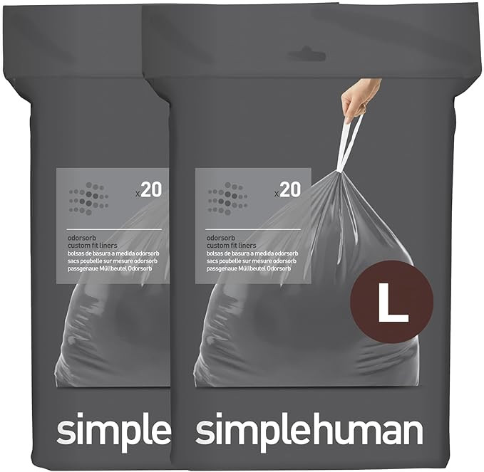 simplehuman Code L 40 Count, Genuine Custom Fit Liners, Drawstring Trash Bags in Dispenser Packs,... | Amazon (US)