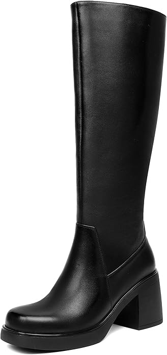 Knee High Boots for Women Platform Tall Boots Square Toe Chunky Block Heel Long Boots with Side Z... | Amazon (US)