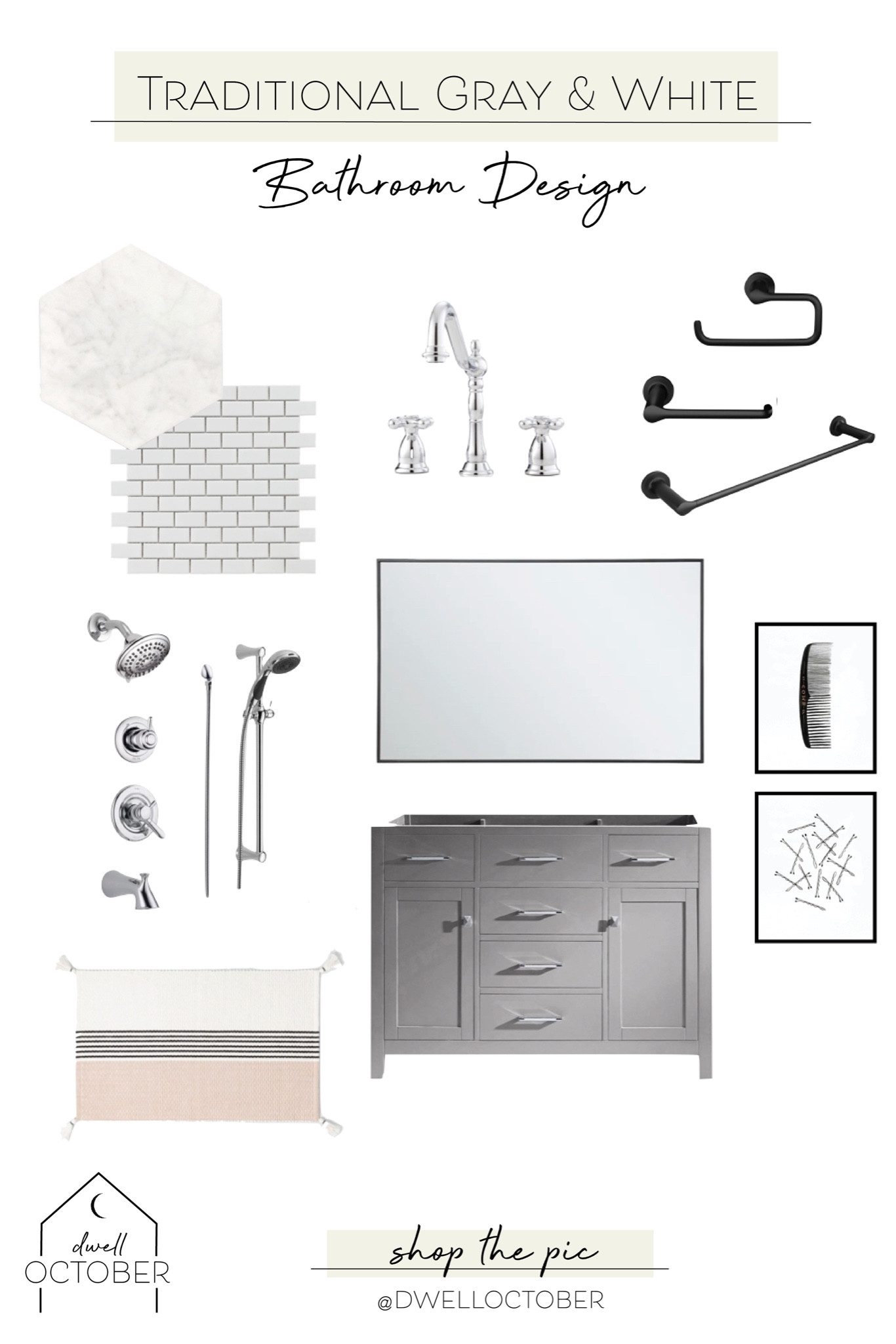 bathrooms are one of our favorite spaces to design at #dwelloctoberstudio! even when going a more traditional route, such as this full bathroom featuring a classic gray and white color scheme, there are so many opportunities to introduce different textures, finishes, and patterns. #dwelloctober

#LTKhome