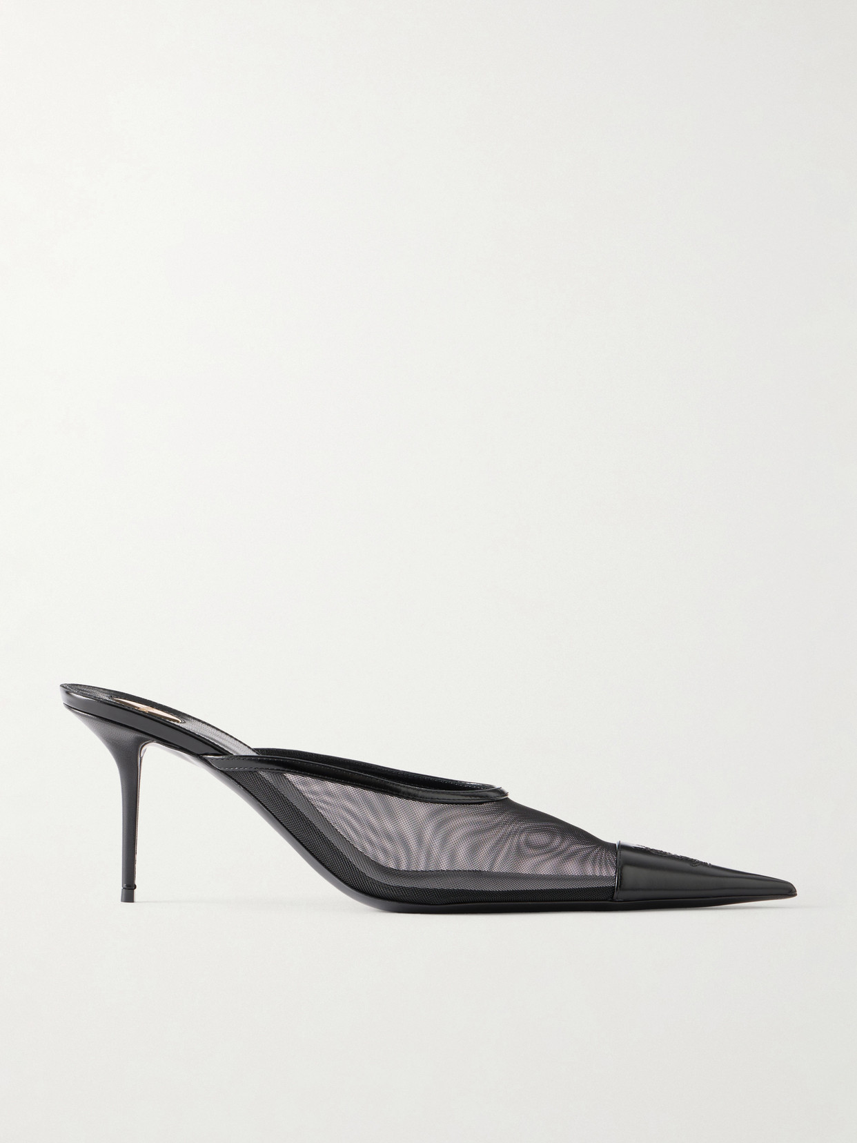 SAINT LAURENT - Renée Cassandre-embroidered Patent Leather-trimmed Mesh Mules - Black | NET-A-PORTER (US)