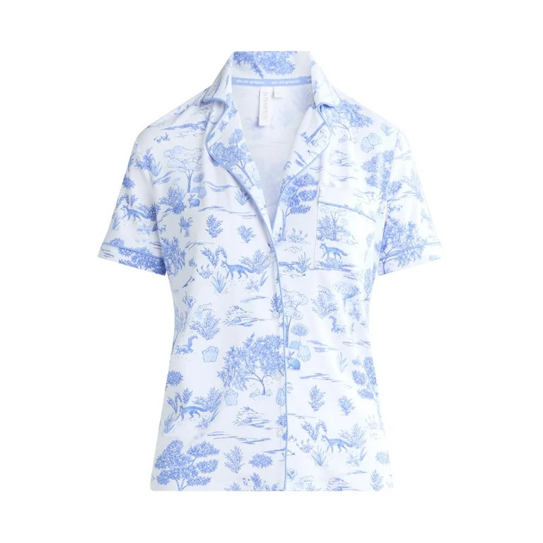 Joyspun Women's Notch Collar Short Sleeve Knit Top & Capri Pajama Set, 2-Piece, Sizes XS-3X | Walmart (US)