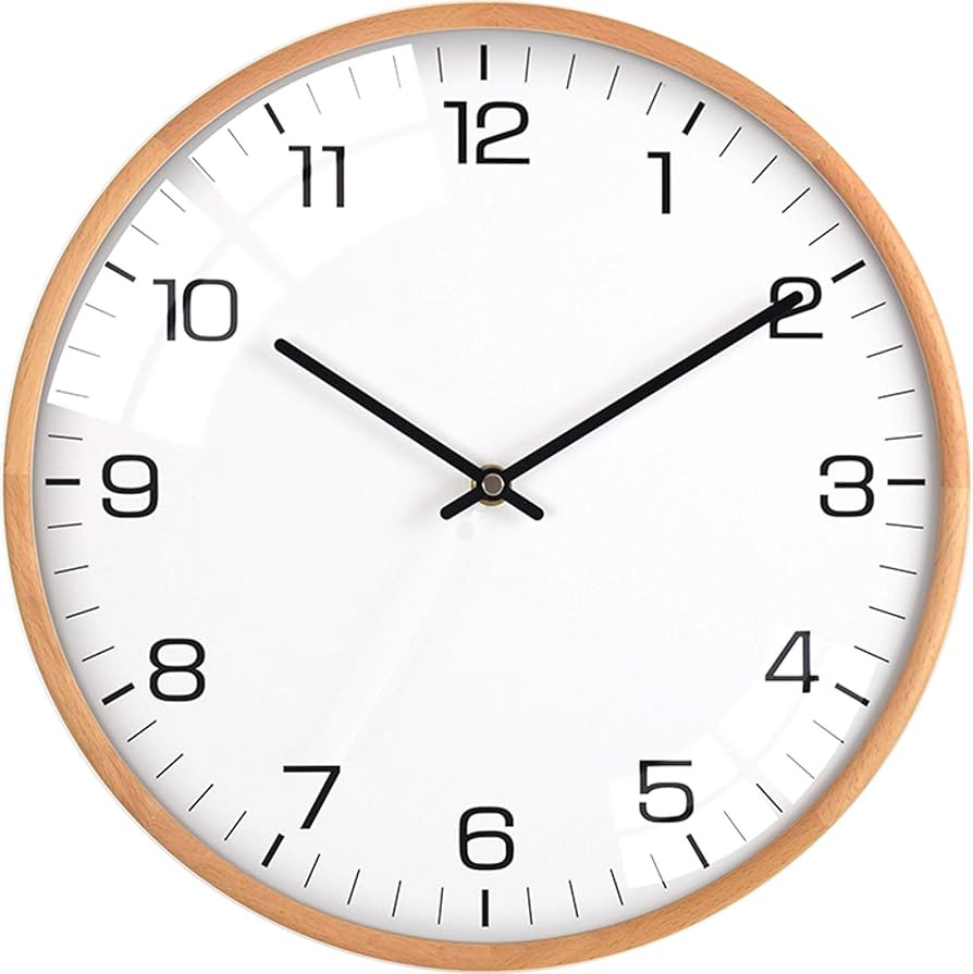 Driini Analog Dome Glass Wall Clock (12") - Wood Frame with White, Modern Face - Battery Operated... | Amazon (US)