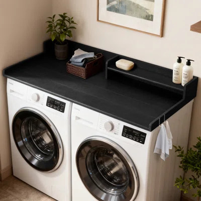 Hdpe Washer Dryer Countertop With 2-tier Shelf, 54" Wide Laundry Machine Topper With 2 Hooks & Non-slip Pads For Laundry Room Organization | Wayfair North America