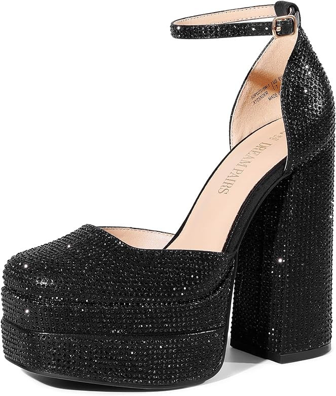 DREAM PAIRS Women’s High Chunky Platform Closed Toe Block Heels Square Toe Ankle Strap Dress We... | Amazon (US)