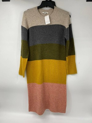 New Madewell womens crew neck sweater dress midi colorblock striped Sz M V308 | eBay US