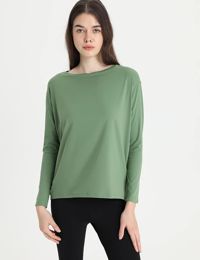 YQBFIT Long Sleeve Workout Shirts for Women Loose Fit Ladies Workout Athletic Tops | Amazon (US)