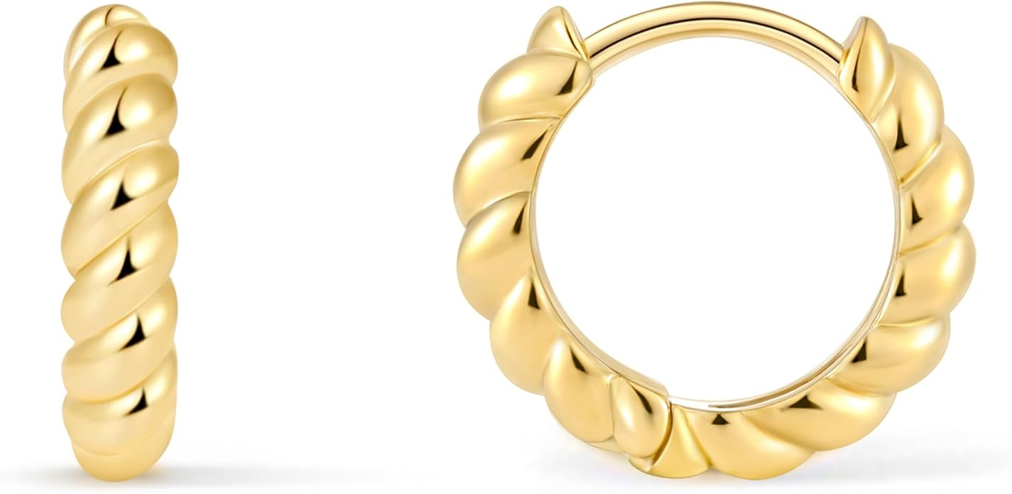 Fiusem Huggie Hoop Earrings for Women 14K Gold Plated, Small Dainty Earrings for Women, Hypoaller... | Amazon (US)