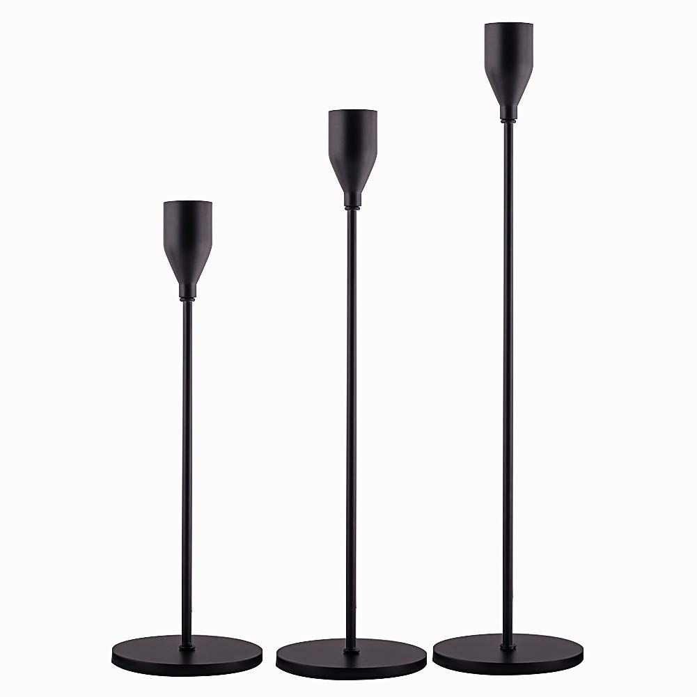 SUJUN Matte Black Candle Holders Set of 3 for Taper Candles, Decorative Candlestick Holder for Weddi | Amazon (US)