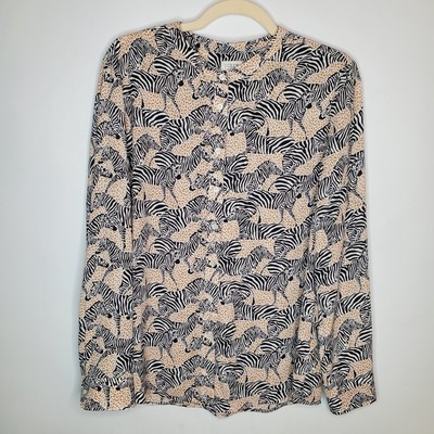 J Crew Womens Zebra Blouse Size M Button Front Round Neck Long Sleeve Multicolor | eBay US