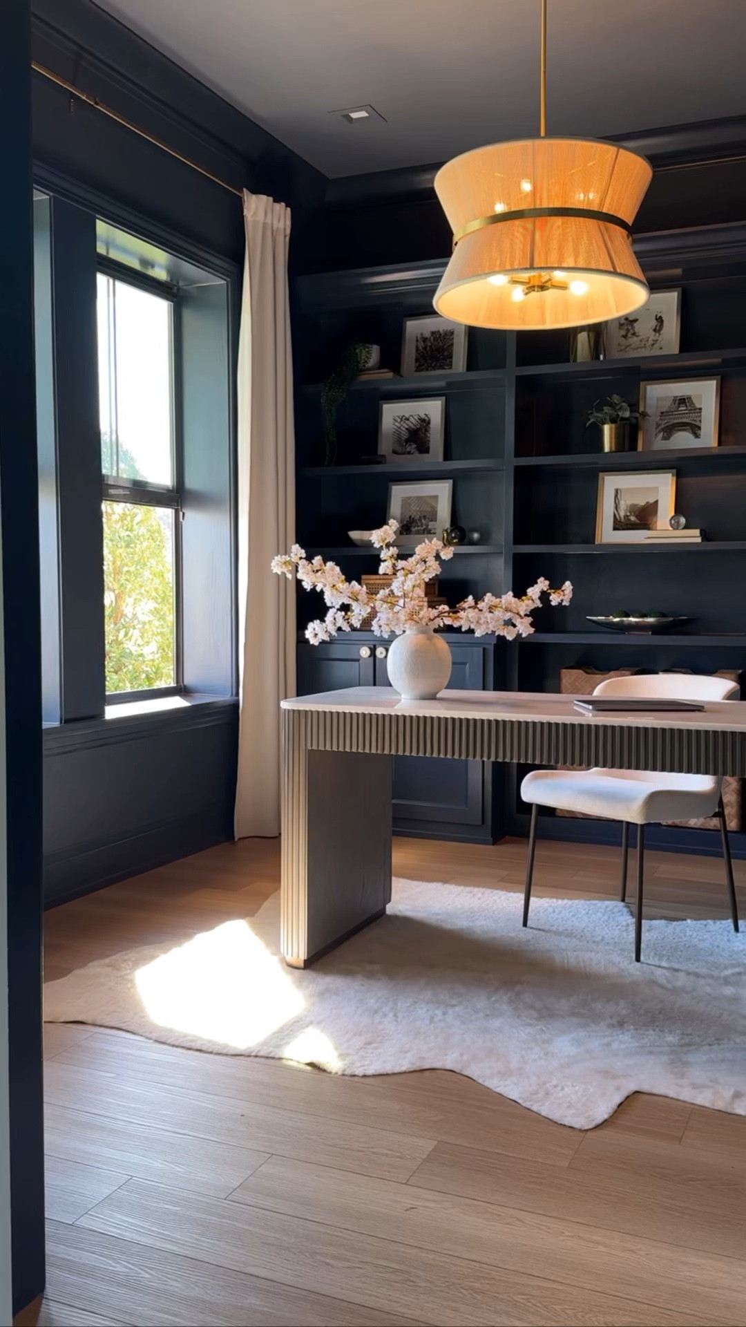 Cherry blossoms, faux flowers, vase, home office, office desk, office rug, office light, chandelier, home decor, shelf styling 

#LTKhome #LTKSeasonal